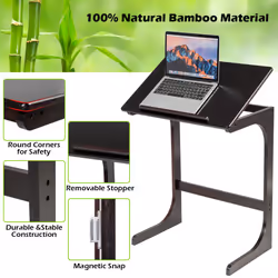 Tilting Top TV Tray Table C-shaped Bamboo Sofa Table Sturdy Side Table