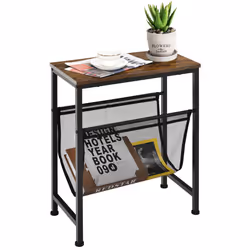 Rustic Side Table Small Industrial End Table with Magazine Holder