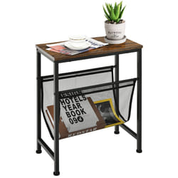 Rustic Side Table Small Industrial End Table with Magazine Holder