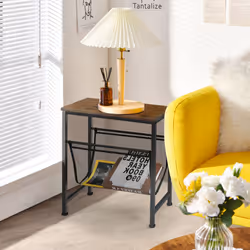 Rustic Side Table Small Industrial End Table with Magazine Holder