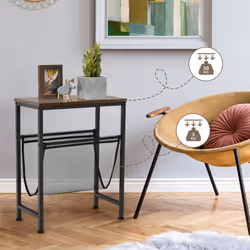 Rustic Side Table Small Industrial End Table with Magazine Holder