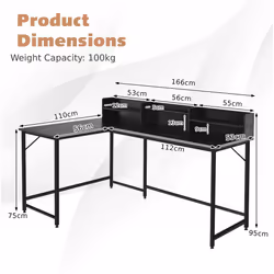 166cm L-shaped Computer Desk Space-saving Corner Computer Workstation