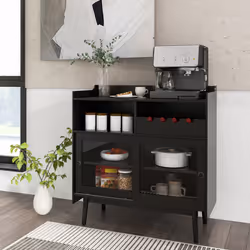 Buffet Sideboard Modern Coffee Bar Cabinet w/ 2 Sliding Glass Doors