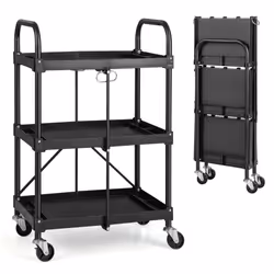 3-Tier Folding Trolley Cart Portable Utility Heavy Duty Tool Cart Dark