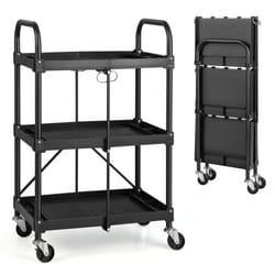 3-Tier Folding Trolley Cart Portable Utility Heavy Duty Tool Cart Dark