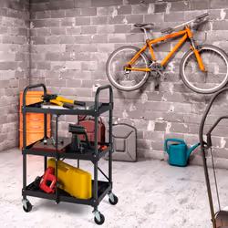 3-Tier Folding Trolley Cart Portable Utility Heavy Duty Tool Cart Dark