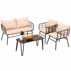 4 Piece Patio Conversation Set Outdoor Furniture Set W/ Loveseat Bench