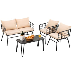 4 Piece Patio Conversation Set Outdoor Furniture Set W/ Loveseat Bench