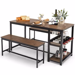 3 PCS Kitchen Dining Table set for 4 persons W/ 2 Dining Benches