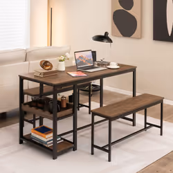 3 PCS Kitchen Dining Table set for 4 persons W/ 2 Dining Benches