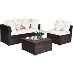 4 Pcs Patio Furniture Set Outdoor Rattan Sofa Ottoman Set w/ Cushions