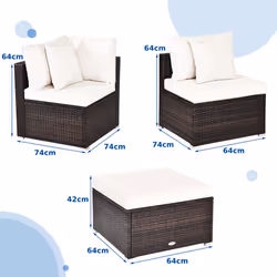 4 Pcs Patio Furniture Set Outdoor Rattan Sofa Ottoman Set w/ Cushions
