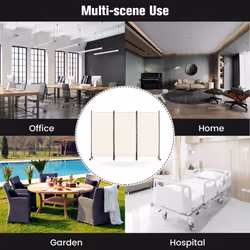 3 Panel Folding Privacy Room Divider Rolling Privacy Screens W/ Wheels