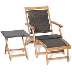 Patio Lounge Chair Table Set Outdoor Acacia Wood Lounge Chair