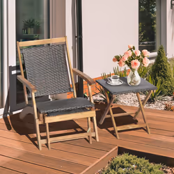 Patio Lounge Chair Table Set Outdoor Acacia Wood Lounge Chair