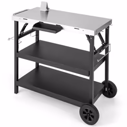 3-Tier Foldable Outdoor Cart BBQ Table Food Prepare Dining Cart Table