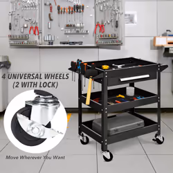3-Tray Cart Rolling Utility Cart Industrial Commercial Service Cart