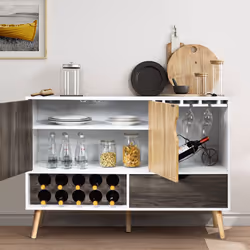 Mid-Century Buffet Sideboard Wood Kitchen Server Storage Cupboard