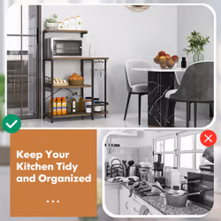 4-Tier Kitchen Baker Rack with Storage Shelf Microwave Stand&6 S-Hooks