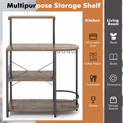 4-Tier Kitchen Baker Rack with Storage Shelf Microwave Stand&6 S-Hooks