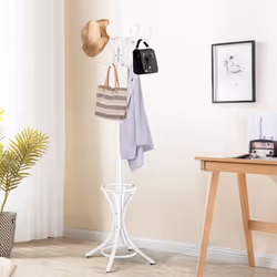 Wooden Coat Rack Hat Hanger Freestanding  Umbrella Stand with 12 Hooks