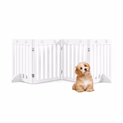 4 - Panel Dog Gate Step Over Dog Barrier Folding with 2 Removable Feet