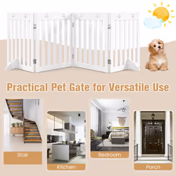 4 - Panel Dog Gate Step Over Dog Barrier Folding with 2 Removable Feet