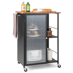 Metal Kitchen Trolley w/ Rack Transparent Door Cabinet &2-tier Shelves