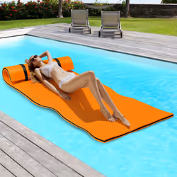 Floating Water Mat Swimming Pool Float Pad w/ Rolling Pillow Design