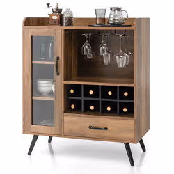 Wine Cabinet Wooden Buffet Sideboard w/ Wine Rack Glass Holder Shelves