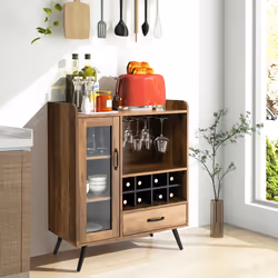 Wine Cabinet Wooden Buffet Sideboard w/ Wine Rack Glass Holder Shelves