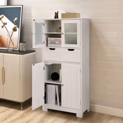 Tall Bathroom Storage Cabinet Freestanding Floor Cabinet w/ 2 Drawers