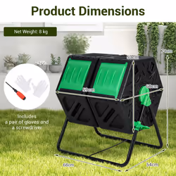 130L Garden Compost Bin Dual Chamber Compost Tumbler w/ Sliding Doors