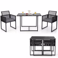 3 Pieces Outdoor Dining Set Patio PE Rattan Furniture Set w/ Cushions