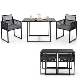 3 Pieces Outdoor Dining Set Patio PE Rattan Furniture Set w/ Cushions