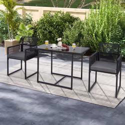 3 Pieces Outdoor Dining Set Patio PE Rattan Furniture Set w/ Cushions
