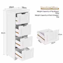 Floor Storage Cabinet Freestanding Bathroom Cupboard with 4 Drawers