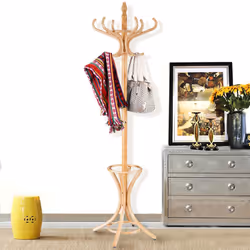 Floor Standing Coat Jacket Stand Solid Wood Hanger with Umbrella Rack