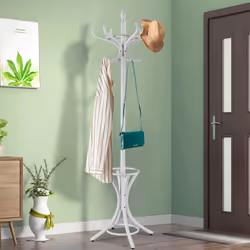 Floor Standing Coat Jacket Stand Solid Wood Hanger with Umbrella Rack