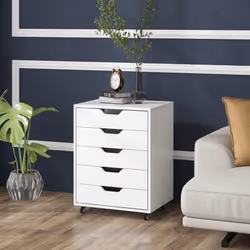 5-Drawer Mobile Wooden Dresser Chest Storage Cabinet Lockable Casters