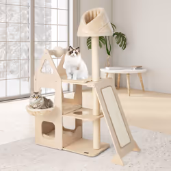 Tall Cat Tree Multi-Layer Wooden Cat Tower W/ Scratching Ball & Posts