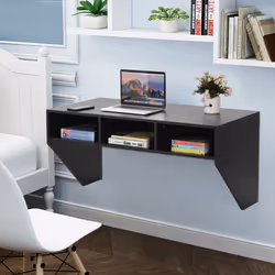 Wall Mounted Floating Computer Desk Wood PC Work Study Table W/Storage