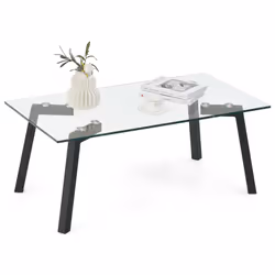 Tempered Glass Coffee Table Modern Rectangular Table Living Room