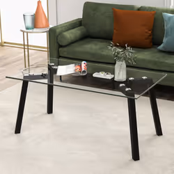 Tempered Glass Coffee Table Modern Rectangular Table Living Room