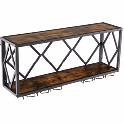 Wall Mounted Wine Rack Wine Display Shelf w/ 6-Row of Stemware Holder