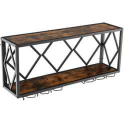 Wall Mounted Wine Rack Wine Display Shelf w/ 6-Row of Stemware Holder