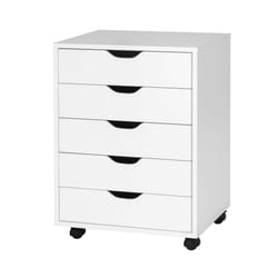 5 Drawer Chest Storage Wooden Dresser Rolling Cabinet Mobile Organizer