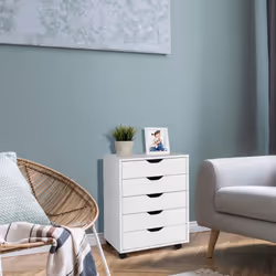 5 Drawer Chest Storage Wooden Dresser Rolling Cabinet Mobile Organizer