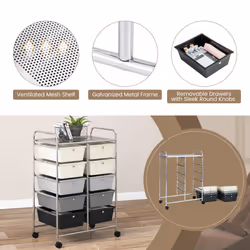 10-Drawer Storage Trolley Rolling Cart with Handle Sturdy Metal Framed