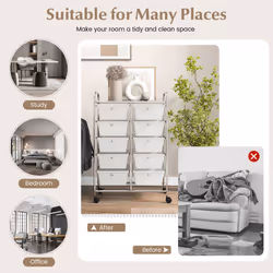 10-Drawer Storage Trolley Rolling Cart with Handle Sturdy Metal Framed